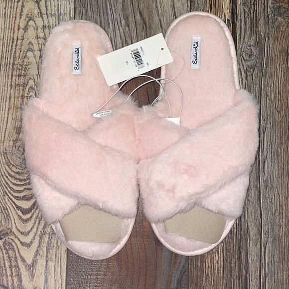 Splendid Light Pink Fuzzy Cross Slide Slippers, NWT - Picture 3 of 7
